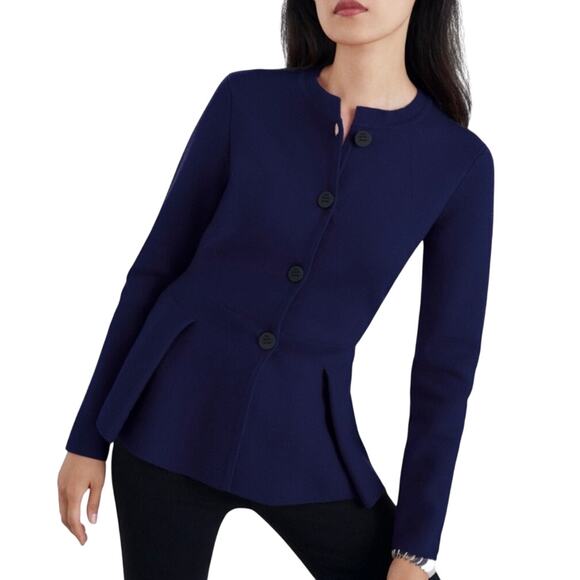 NWT The Fold London Drayton Peplum Knitted Jacket in Indigo Size Small - Picture 6 of 16